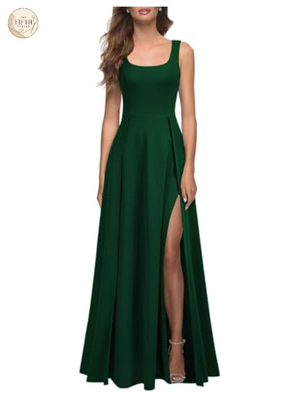 Women Square Neck Sleeveless Split Bodycon Maxi Formal Party Dress